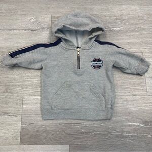 Polo VINTAGE by Ralph Lauren Light Gray Hooded Half-Zip Sweatshirt Navy Stripe